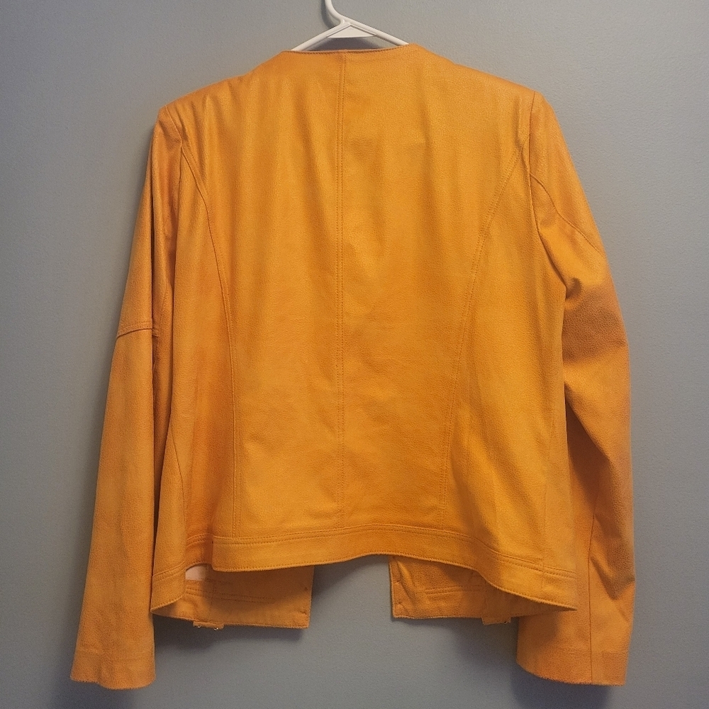 Lena Gabrielle Faux Leather Jacket Size 8 Orange Studded Moto Y2K Edgy - Picture 3 of 7